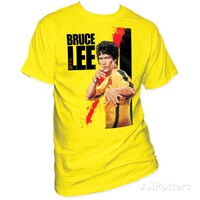 Bruce Lee - Blood T-Shirt Gelb Neu Official Herren Mens Tee