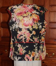 Vtg Cotton Bark Cloth Floral Apron Tool Pouch Button Back Blouse Top 30S-40S