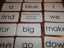 40 Miniature Laminated Dolch Pre-Primer Sight Word Flash Cards.  Preschool learn