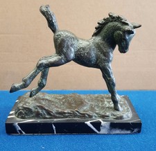 BRONZE "KICKING HORSE" STATUE ,MARBLE BASE,BY MARA