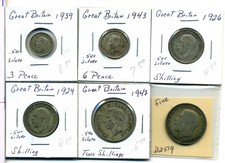 Lot,6 Great Britain Silver Coins 1920-1943,Fine to Au