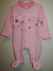 New Girls Pink Embroidered BUNNY Sleeper Coverall w/ Hearts & Flowers Sz Newborn
