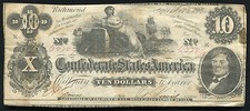 T-46 1862 $10 Csa Confederate States Of America
