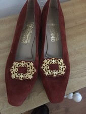 Ferragamo Rare Rust Suede Flats Shoes Gold Filigree Buckle Accent 6.5Aaaa