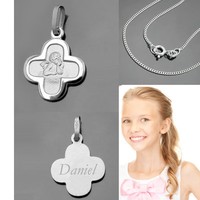Kreuz Schutzengel Anhänger mit Namen Gravur Taufe Kommunion mit Kette Silber 925