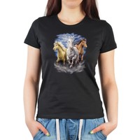 Süßes Damen T-Shirt mit USA Motiv: Three Horses, Drei Pferde im Wasser