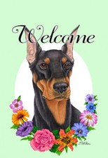 Garden Indoor/Outdoor Welcome Flag (Flowers) - B/T Doberman Pinscher 630151