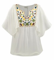 (74) Damen Blusenshirt, Ecru, Boho, Stickerei Gr. 36,38,40,42,44
