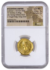 Byzantine Empire Gold Solidus of Justinian I (Ad 527-565) Ngc Ch Ms Sku42286