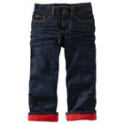 New OshKosh Dark Wash Denim Blue Jeans Red Fleece Lining 3T 4T 5T 6 7 8 10 12 