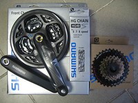 Verschleißset Shimano 7/8 fach Kurbel FC-M 311, Kassette, Kette HG 40 m. Schloss