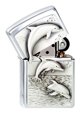 ZIPPO "DOLPHINS" 3D EMBLEM BRUSHED CHROME LIGHTER / 1900456 ** NEW in BOX **