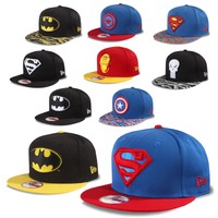 NEW ERA CAP 9FIFTY SNAPBACK DC COMICS MARVEL BATMAN SUPERMAN PUNISHER IRONMAN