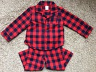 BABY GAP Red Navy Blue Checkered FLANNE PAJAMAS Button Up Dow Toddler Boy 3T