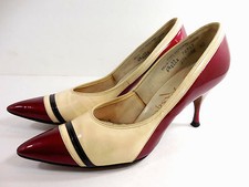Vintage Risque 1950's Patent Leather Heels Shoes Red Rockabilly 6-1/2 Aa Narrow