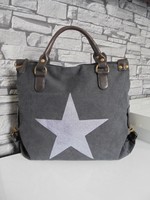 Damentasche Schultertasche Shopper Bag Umhängetasche Canvas schwarz Stern NEU