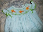 euc Shrimp & Grits blue seersucker goldfish short bubble romper baby girl 3 m