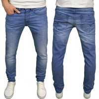 Voi Mens Designer Branded Stretch Tapered Fit Mid Blue Jeans, BNWT