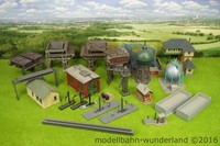 Faller u.a.H0 23-tlg. KONVOLUT Industriegebäude Tanklager Öllager Cran Stellwerk