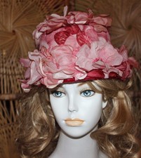Vtg 50'S Pink Flower Garden Summer Bucket Cloche Hat