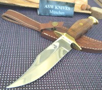 Jagdmesser Edelstahl Walnuss Holz XL Jagdmesser mit ASW KNIVES Lederscheide Neu
