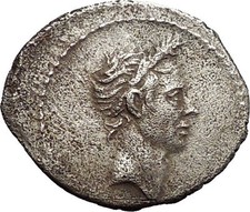 40BC Deified JULIUS CAESAR Portrait Rare TYPE Ancient Silver Roman Coin i53393