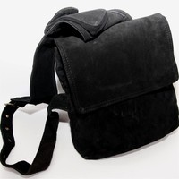 Robuste Leder-Tasche,Schwarz, Wildleder-Schultertasche,Handy-Fach,Indien Goa  
