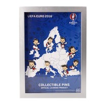 UEFA EURO 2016 - 8 Maskottchen Pin's im hochwertigen Bilderrahmen