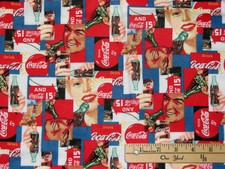 Coke Coca-Cola Soda Bottle Cap Allover Flannel Fabric  by the Fat Quarter BTFQ