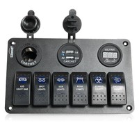 6Gang LED Brücke Schalttafel Bootsschalter Kippschalter Panel USB Voltmeter 12V