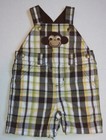 Gymboree Monkey Trouble Brown Plaid Monkey Face Short Overalls Boys 3-6 Months