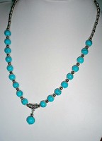 wunderschönes Steinschmuck Collier, Kette, Türkis Kugeln, Tibet Silber, NEU +TOP