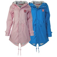 Derbe Damen Regenmantel Parka Mantel Regen Jacke Wasserdicht Karo Muster Kapuze