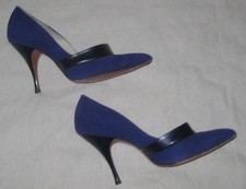 Vtg 50s Stiletto Heels shoes Blue & black Suede Leather rockabilly Pinup 6?
