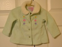LITTLE LINDSEY -  FULL BUTTON FLEECE JACKET - GIRLS 12 MONTHS - GREEN W/ FLOWERS