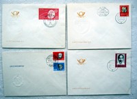 DDR FDC 1960 Weltraumrakete- 1963 Kampflied-1965 Fernmeldekonferenz-1970 Vietnam