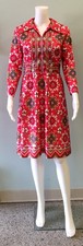 Vintage 1970s dress graphic red print ornate Emilio Borghese M boho