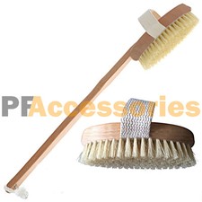 15" inch Spa Back Body Shower Bath Brush with Natural Wood Long Removable Handle
