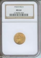 1925-D $2.5 Indian Quarter Eagle Ngc Ms64 Gold Coin Ms-64 Graded !