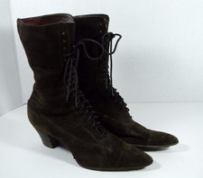 Antique Vintage 1900's Victorian Lace Up Women's Brown Suede Leather Boots Shoes