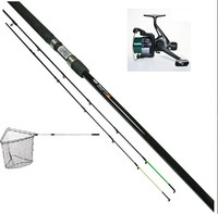 Feederset Angelset mit Kescher Feederrute mit Rolle Schnur und 2 Spitzen