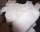 Vintage Baby Doll Clothes Lot size 3 months Yellow & White Jacket Hat & Pants