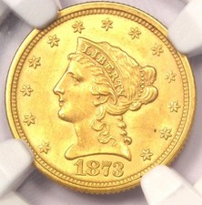 1873 Liberty Gold Quarter Eagle $2.50 - Ngc Uncirculated - Rare Ms Unc Coin!