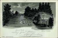 Mondschein Litho Gera in Thüringen, Elsterpartie, Schloss Osterstein - 10029643