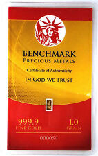1/15 Gram =1Gn 24K Pure Gold .999 Fine Benchmark Strategic Metals& Cert B15b