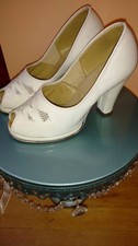 1940 Debutante Italian White Leather Peeptoe Heels Betty Boop