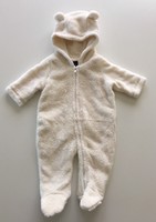 Baby Gap Fuzzy Bear Suit One Piece Zip Up Hood Ivory 0-3 EUC
