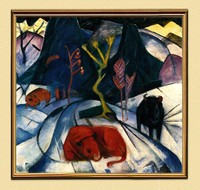 BLAUER REITER FRANZ MARC ROTER BISON IM WINTER auf LEINWAND 19 im Goldrahmen
