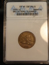 1858 Sl Small Letters Flying Eagle Cent Anacs Ef 40 details