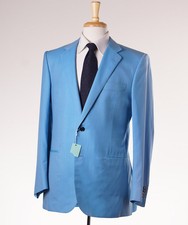 NWT Imperfect $3995 D'AVENZA Bright Sky Blue Wool-Silk Suit 40 R Handmade Eu50